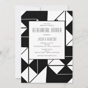 1920s Vintage Tile Black White Rehearsal Dinner  Invitation
