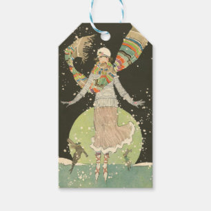 1920s Vintage Woman Ice Skater Gift Tag
