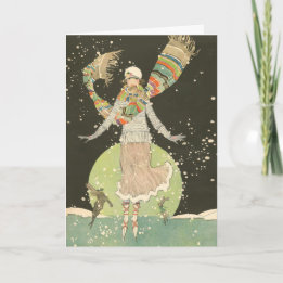 1920s Vintage Woman Ice Skater with Colourful Scar Card