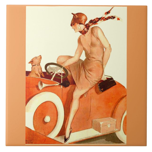 1920s woman, car and dog tile (Front)