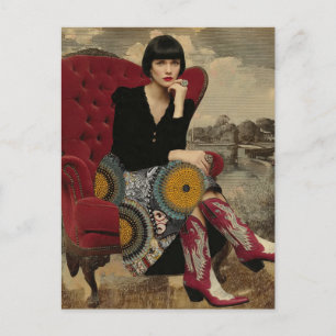 1920s Woman in Colourful Mandala Skirt and Boots Postcard
