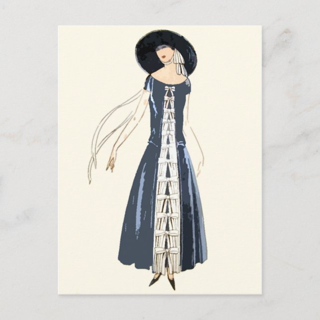 1920s Women's Fashion Dress and Hat Postcard (Front)