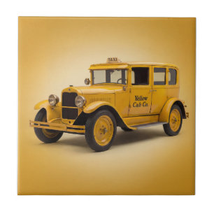 1920's Yellow Cab On Yellow Background Tile