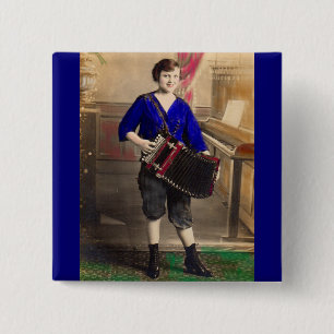1920s young lady accordionist 15 cm square badge