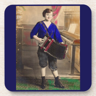 1920s young lady accordionist RPPC Coaster
