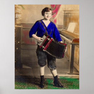 1920s young lady accordionist RPPC Poster