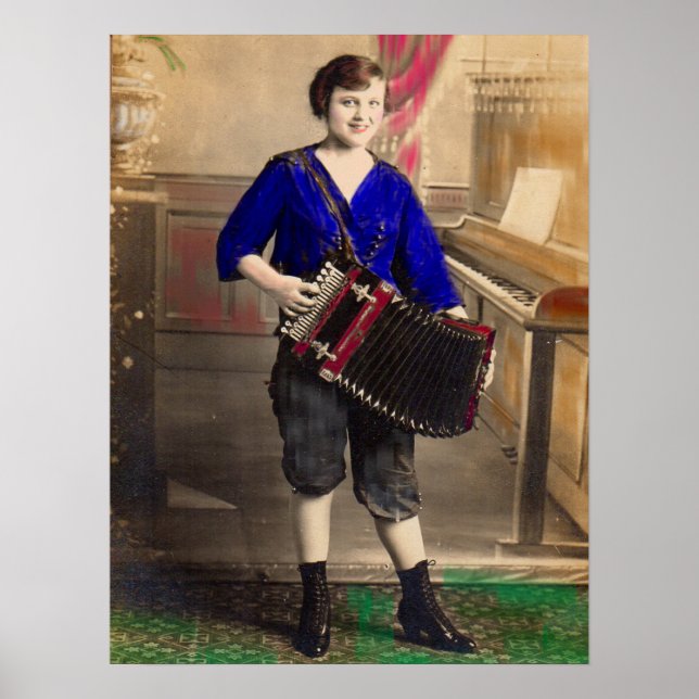 1920s young lady accordionist RPPC Poster (Front)