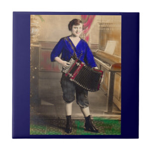 1920s young lady accordionist RPPC Tile