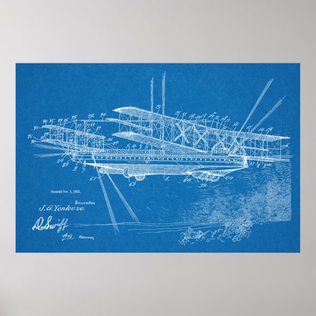 1921 Airship Aeroplane Patent Art Drawing Print (Front)