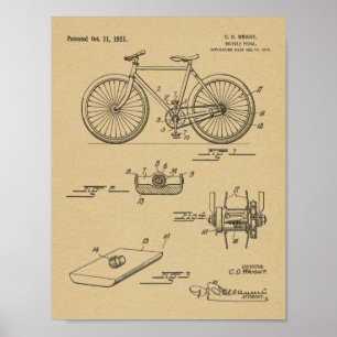 1921 Bicycle Pedal Design Patent Art Print