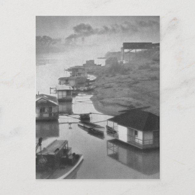 1922 Vintage Black and White House Boats Postcard (Front)