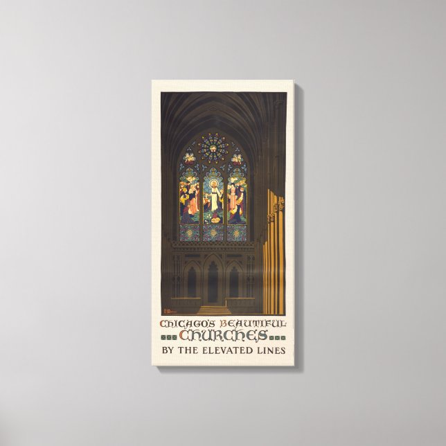 1923 Poster Of A Church With Stained Glass Window. Canvas Print (Front)
