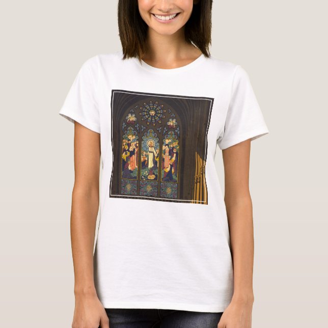 1923 Poster Of A Church With Stained Glass Window. T-Shirt (Front)