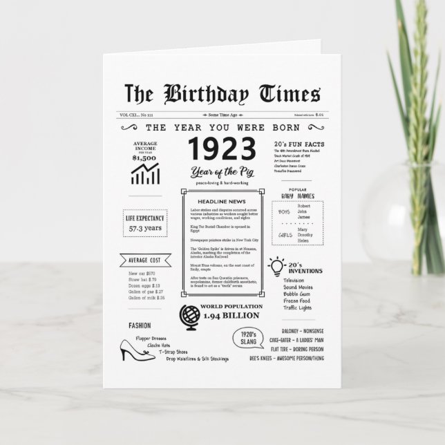 1923 The Year You Were Born Birthday Card (Front)