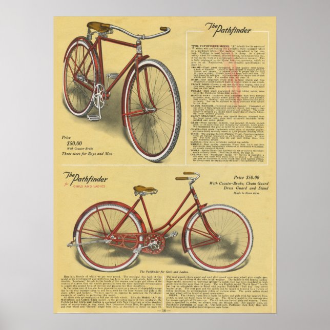 1923 Vintage Pathfinder Bicycle Ad Art Poster (Front)