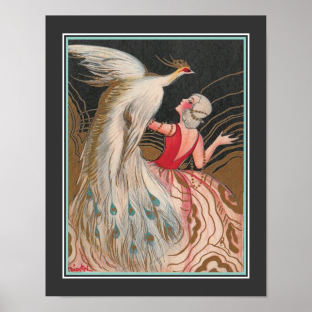 1924 Art Deco "Girl With White Peacock" Poster (Front)