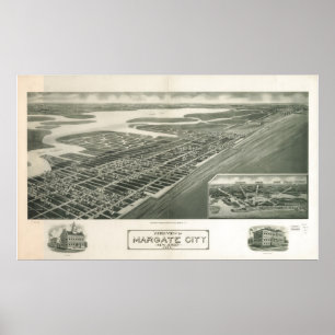 1925 Margate City, NJ Birds Eye View Panoramic Map Poster