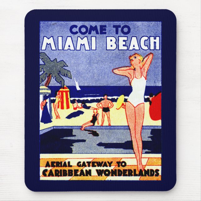 1925 Miami Beach Travel Poster Mouse Pad (Front)