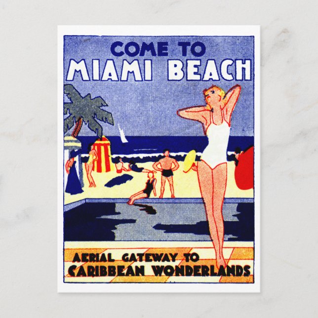 1925 Miami Beach Travel Poster Postcard (Front)