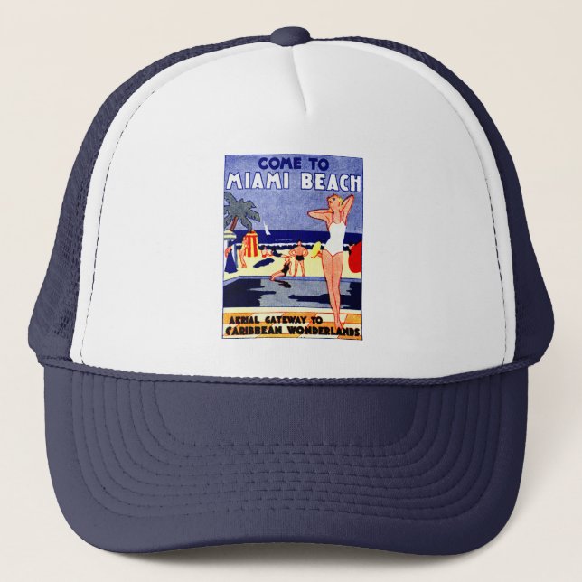 1925 Miami Beach Travel Poster Trucker Hat (Front)
