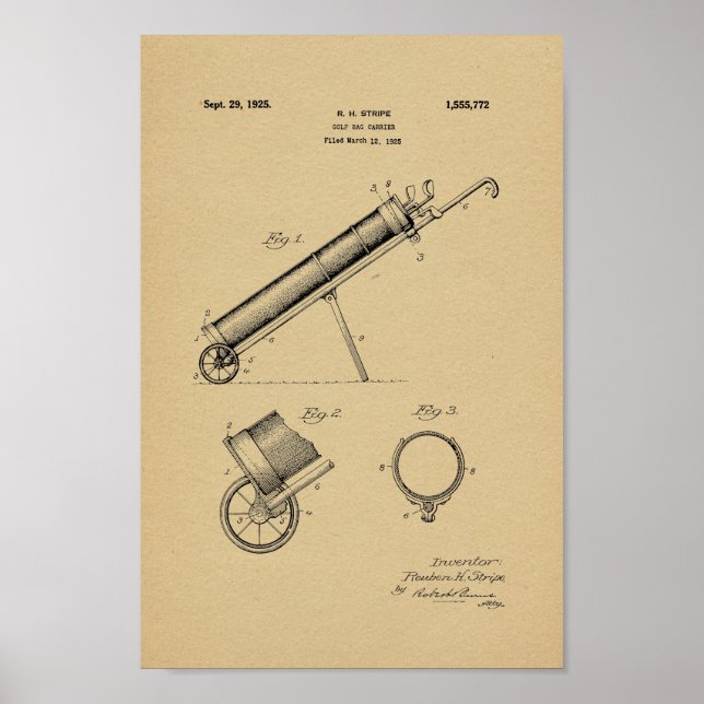 1925 Vintage Golf Bag Patent Art Print (Front)