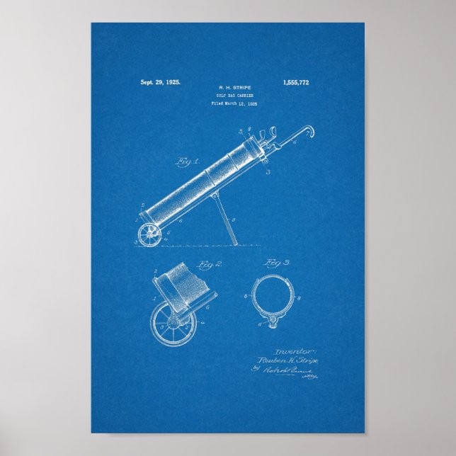 1925 Vintage Golf Bag Patent Blueprint Art Print (Front)
