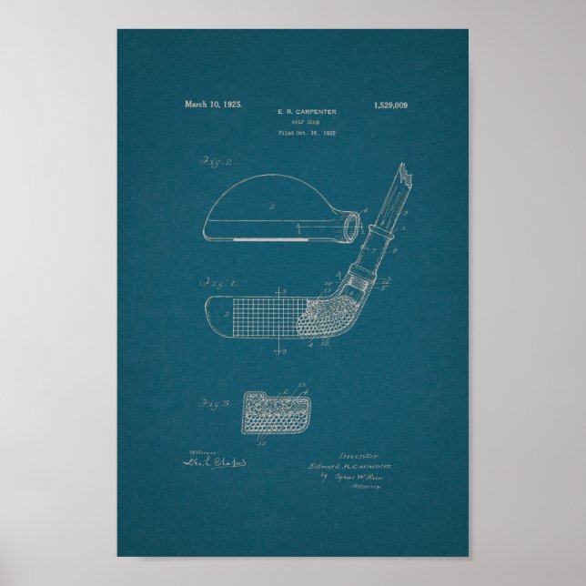1925 Vintage Golf Club Patent Blueprint Art Print (Front)