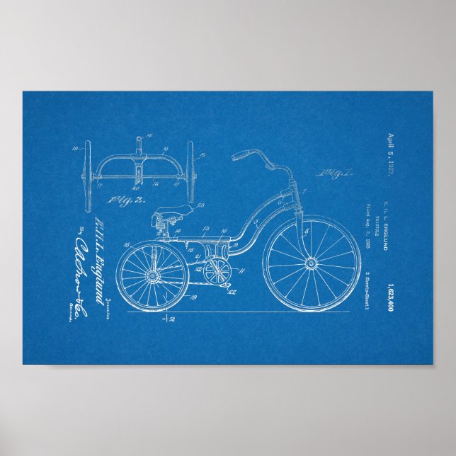 1925 Vintage Tricycle Patent Blueprint Art Print (Front)