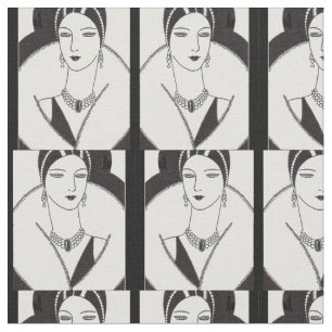 1928 art deco woman print fabric