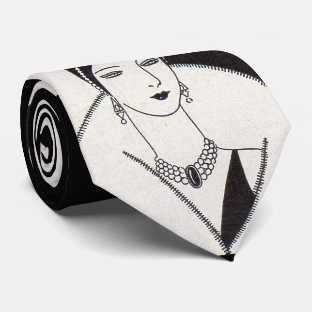 1928 art deco woman print tie (Rolled)