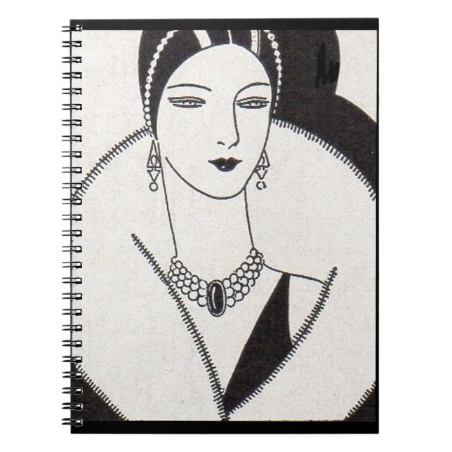 1928 art deco woman spiral notebook (Front)