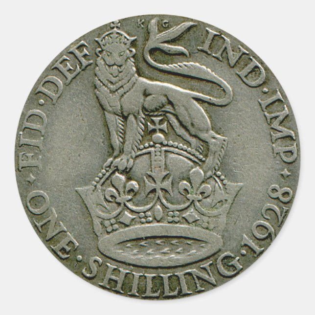 1928 British shilling sticker (Front)