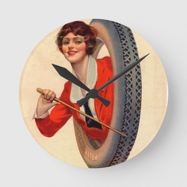 1928 Kelly-Springfields Tire mascot Lotta Miles Round Clock (Front)