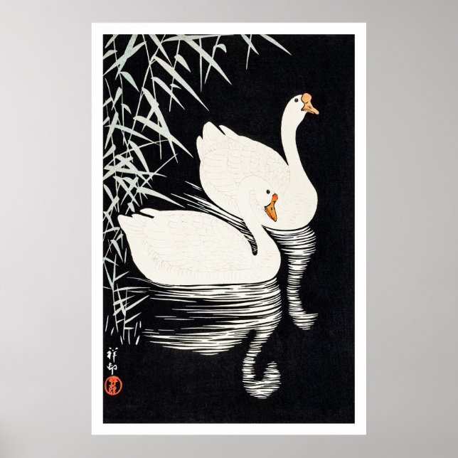 1928 Ohara Koson White Chinese Geese Swimming  Poster (Front)