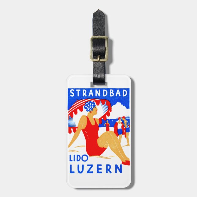 1929 Art Deco Strandbad Lido Luzern Luggage Tag (Front Vertical)