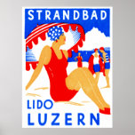 1929 Art Deco Strandbad Lido Luzern Poster<br><div class="desc">C. 1929 Art Deco poster promoting the lake front beach of Strandbad Lido in Luzern / Lucerne Switzerland.</div>