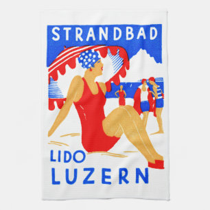 1929 Art Deco Strandbad Lido Luzern Tea Towel