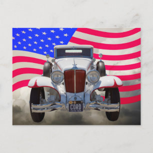 1929 Cord 6-29 Cabriolet and American Flag Postcard