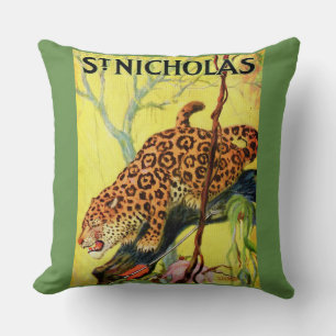 1929 St. Nicholas magazine cover leopard print Cushion