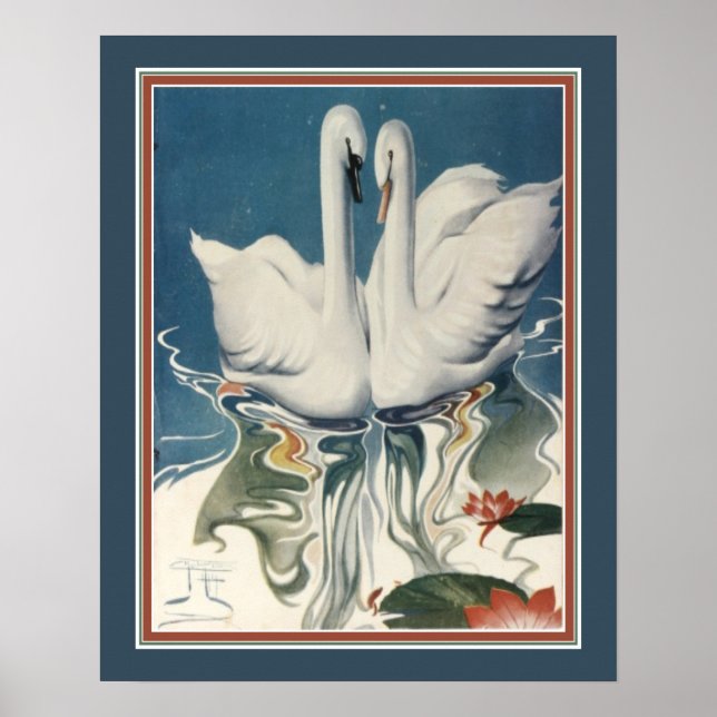 1929 Swans Art Deco Poster (Front)