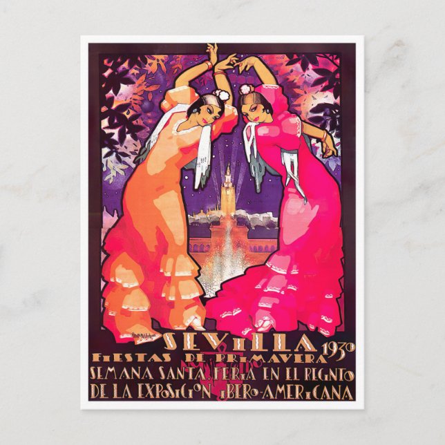 1930 Feria de Sevilla vintage travel Postcard (Front)