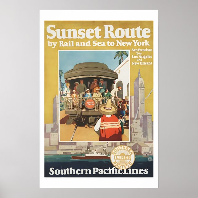1930 Southern Pacific Railroad Sunset Route Poster (Front)