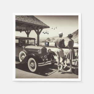 1930 Vintage Car Scene Paper Napkins