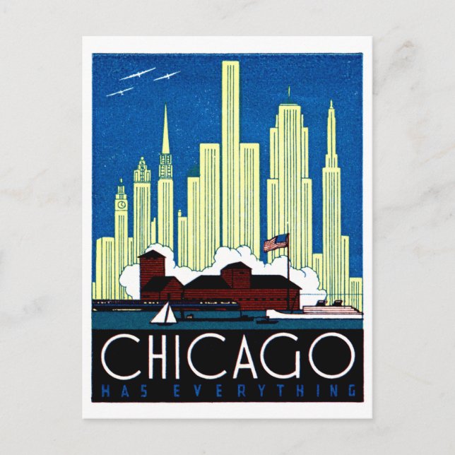 1930 Visit Chicago Poster Postcard (Front)