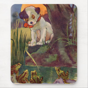 1930s adorable puppy and bullfrogs mouse pad