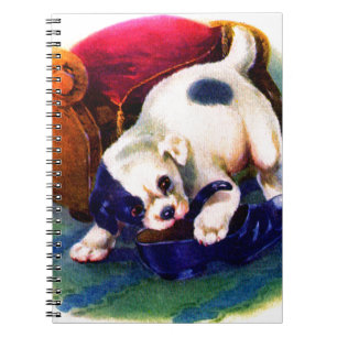 1930s adorable puppy no. 3 chewing on a shoe spiral notebook