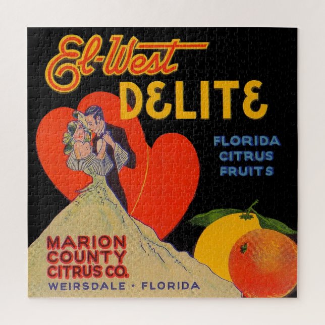 1930s art deco El-West Delite Florida Citrus Fruit Jigsaw Puzzle (Vertical)