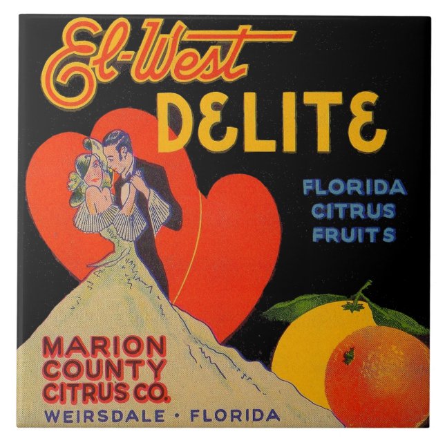 1930s art deco El-West Delite Florida Citrus Fruit Tile (Front)