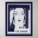 1930's Art Deco En Vogue Poster<br><div class="desc">1930's Art Deco,  en Vogue,  Fashion Ad poster in navy,  denim blue,  and white.</div>