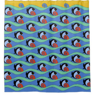 1930s Art Deco Fish - L.A> Union Station Tiles Shower Curtain